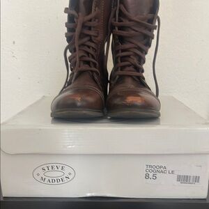 Steve Madden Cognac Leather Lace-Up Boots